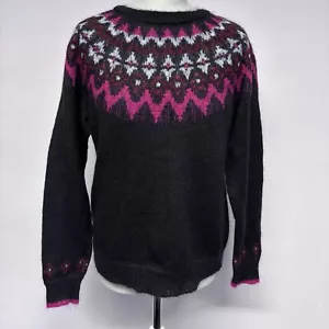 Maglione Brora Fair Isle taglia 10 nero viola maglia giogo misto lana mohair Scandi - Foto 1 di 10