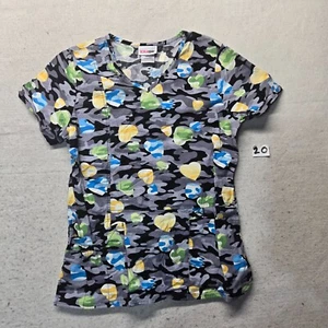 ScrubStar Scrubs Shirt Crew Neck Stretch Hearts Gray Camo Short Sleeve XS - Picture 1 of 6