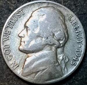 1945 S Jefferson War Nickel 5C ~ 35% Silver ~ WWII Era US Coin - Picture 1 of 2