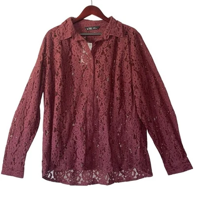 NUEVO CON ETIQUETAS LTS Blusa de Encaje Rojo Borgoña Vacaciones Ocasión Especial Cachicho Talla EE. UU. 18 Foto 1 de 4
