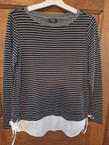 Jones New York Signature Damen Shirt Schwarz Weiß Gestreift Medium Neu Mit Etikett - Bild 1 von 14