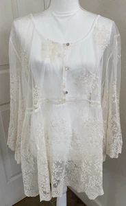 Weekend Suzanne Betro 4x Ivory Cream Floral Lace Sheer Overlay Boho Festival Top - Picture 1 of 8