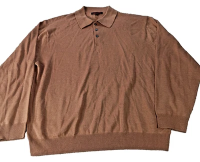 Linea Uomo Sweater XXL Mens Wool Blend Tan Stretch Long Sleeve Pullover Soft - Image 1 of 4
