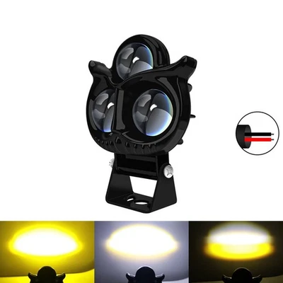 LED Motorcycle Headlight Owl Shaped Spotlights White Yellow High Low Beam Light - Image 1 of 4