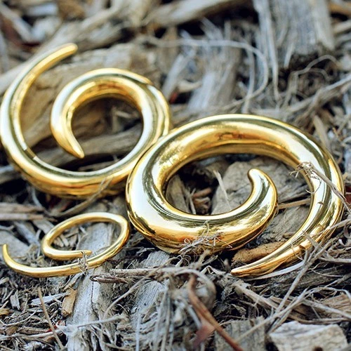 PAIR of Gold Plated 316L Surgical Steel Spiral Taper - Image 1 of 4