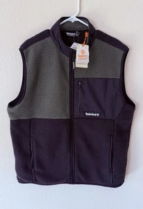 Timberland Mens Fleece Vest Green/Black Color Block Pockets Mock Neck SZ XL NEW - Picture 1 of 9
