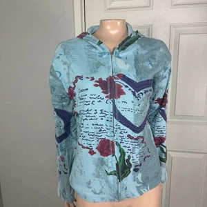 Vintage y2K Karen Hart Shirt Top Small Floral Zip Hooded Cotton Printed M12 - Bild 1 von 5