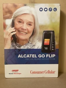 Alcatel Go Flip Black Flip Phone 4044L Consumer Cellular (Sealed in Box) - Picture 1 of 2
