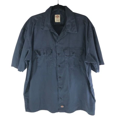 Dickies Flex Navy Button-Up Short Sleeve Workwear Shirt XL - Image 1 of 4