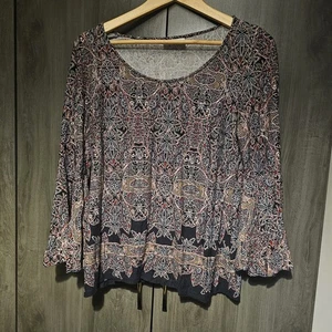 Wallis geometrische Bluse/Tunika/Top ausgestellte Ärmel Größe 14 Petite  - Bild 1 von 3