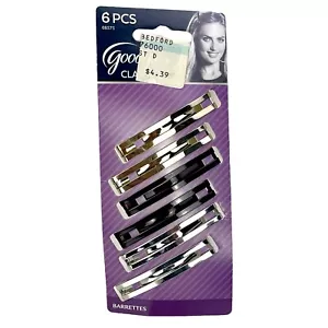 Goody Stay Tight Barrettes 6 Pack Metal Double Line Gold Silver Bronz 08575 NOS - Imagen 1 de 3