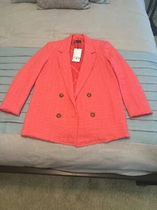 Zara Matching Set Satin Effect Cropped Blazer and Wide Pants Pink Size S NEW - Picture 1 of 4