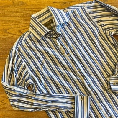 Camisa de vestir vintage para hombre Banana Republic, usada en excelente estado, talla S 14/14,5, gris azul a rayas Foto 1 de 4