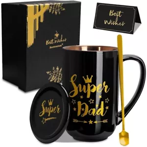 18oz Black Ceramic Metallic Glaze Super Dad Mug Cool Gifts for Fathers Day - Picture 1 of 8