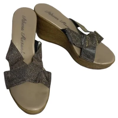 Zapatos Athena Alexander Jordan Plata Brillante Dorado Cuñas Slides Talla US 9 EU 40 Foto 1 de 4