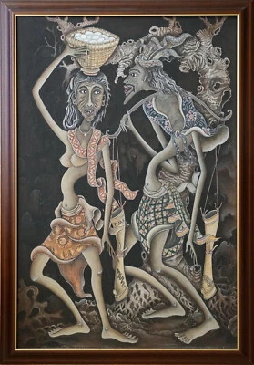 GEMÄLDE MIT RAHMEN SURREALISMUS - BALI - KETUT OKIR - MALEREI - ÖL AUF LEIWAND - Bild 1 von 4