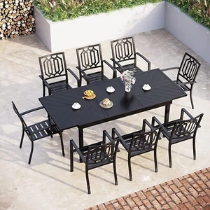 9 Piece Outdoor Dining Set for 6-8 Person Expandable Table Patio Chair Stackable - Picture 1 of 13