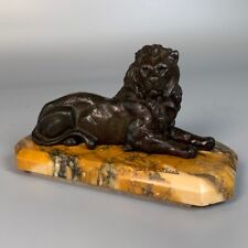 Antique French Bronze Statue of a Lion, Marble Base, Thomas Cartier (1879-1936)