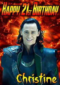 Tarjeta artística de felicitación de feliz cumpleaños personalizada LOKI Thor/Avengers Tom Hiddleston - Imagen 1 de 4
