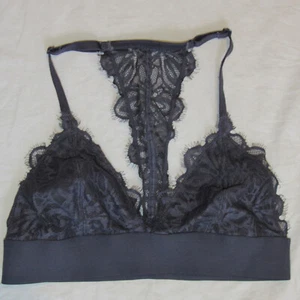 PINK Victoria's Secret Lace Triangle Dark Gray Pullover T Back Bralette Bra sz M - Picture 1 of 3
