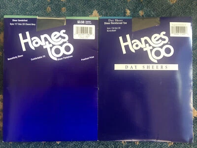 全新 2 件 复古 Hanes Too Day Sheer Sandalfoot 连裤袜 尺寸 CD 几乎黑色 海军蓝 — 第 1/4 张图片