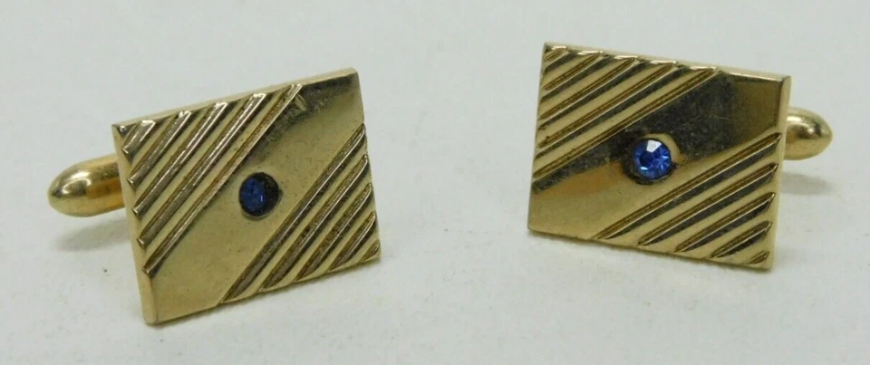 Gemelos Swank vintage años 60 tono dorado, zafiro azul formal Foto 1 de 4