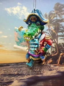 New blown glass Pirate crocodile with treasure map  Christmas Ornament NWT Beach - Picture 1 of 3