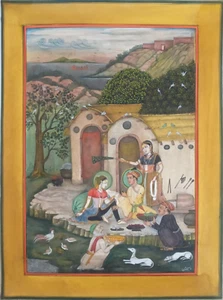 Alluring Maharaja Maharani Love Scene: Miniature Handmade Paper Decor Painting - Picture 1 of 3