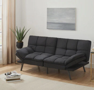 Tela de gamuza sintética negra futón de espuma viscoelástica Mainstays Foto 1 de 4