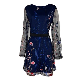 CBR Chic Boutique Rose Dress Women's Large Knee Length A-Line Embroidered Floral - Picture 1 of 12