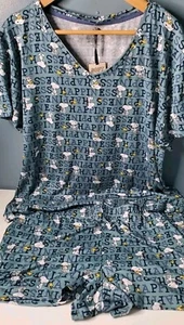 Peanuts Snoopy Soft Cozy Knit Sleepwear PAJAMA SET M Vneck Elastic Waist Shorts - Picture 1 of 10