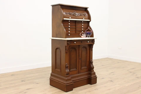 Victorian Dentist Antique Walnut Dental Jewelry Collector Cabinet, Marble #43105 Cover