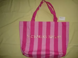 Neu mit Etikett NEU Victoria's Secret VS Weekender Beuteltasche Kosmetiktasche rosa Streifen goldfarbenes Logo - Bild 1 von 15