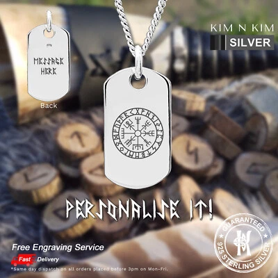 Collar Colgante Brújula Vikinga Etiqueta de Perro/Vikingo/Nórdico/Runa/Vegvisir✔️Plata 925 Foto 1 de 4