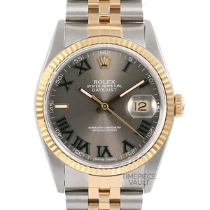 ROLEX DATEJUST 16013 GOLD & STEEL 36MM CUSTOM WIMBLEDON DIAL 18K FLUTED BEZEL - Picture 1 of 9