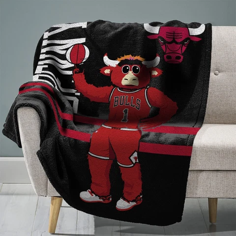 Sleep Squad Chicago Bulls Benny the Bull Mascot 60” x 80” Raschel Plush Blanket Cover