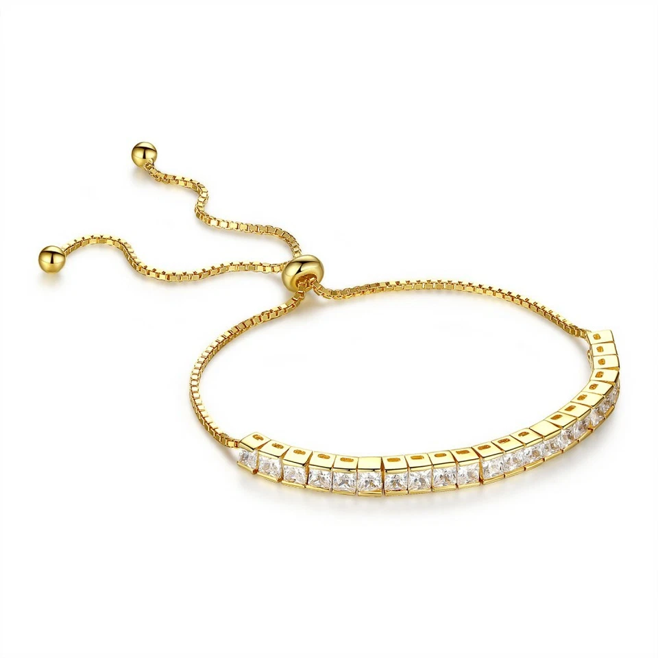 Womens Sterling Silver Cubic Zirconia Adjustable Tennis Bracelet- Square CZ  - Image 1 of 4