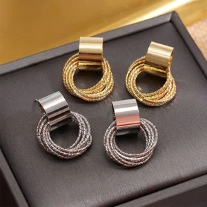 Minimalistic Circle Earrings - Elegant Round Metal Earring Women Fashion Jewelry - Picture 1 of 14