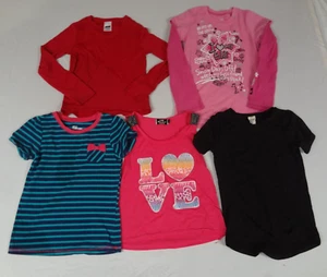 LOT OF 5 GIRLS TOPS SHIRTS 2 LONG SLEEVE 3 SHORTSLEEVE LOVE STRIPES #36 - Picture 1 of 8