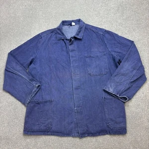 French Jacket Adult Large Blue VTG Canvas Work Wear Chore Military Utility Men - Picture 1 of 8