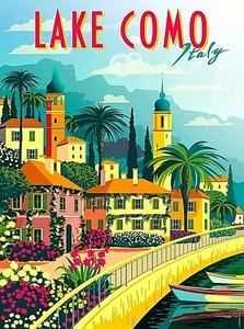 Impresión de póster artístico publicidad de viaje retro del lago Como Italia Lombardía - Imagen 1 de 1