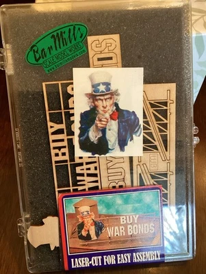 Molinos de Bar HO a Escala O 92502 COMPRAR BONOS DE GUERRA Valla publicitaria Madera Corte Láser Nuevo de Lote Antiguo Sellado Foto 1 de 3