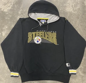 Vintage Pittsburgh Steelers Hoodie Men’s L Black Yellow NFL Football Starter 90s - Picture 1 of 7