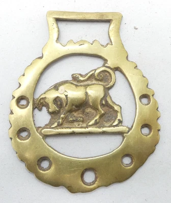 Brass Openwork Bull Horse Brass Scalloped Frame Equestrian Harness Ornament - Image 1 of 2