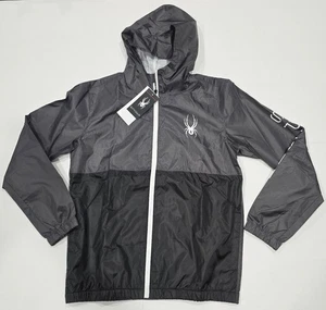 New tag NWT Mens Spyder Grey Black Full Zip Polyester Optic Windbreaker Jacket M - Picture 1 of 7