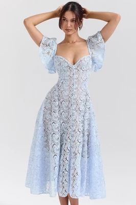 HOUSE OF CB 'Austen' Bluebell Floral Lace Midi Dress /Size XL-US 10-12/QA3891 - Image 1 of 4