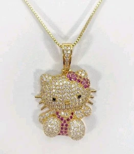Collar Colgante Hello Kitty Tono Dorado Hip Hop Bling Helado Lindo Gato... - Imagen 1 de 12