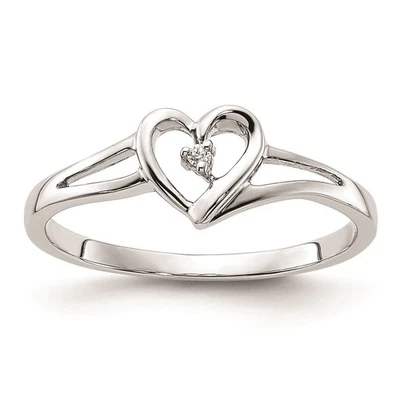 14k White Gold Heart .01 Ct Round Diamond Complete Promise/Engagement Ring Sz 7 - Image 1 of 4