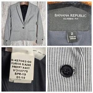 Banana Republic Classic Fit Striped Blazer Size 2 Preppy Navy Stripe Office - Picture 1 of 21