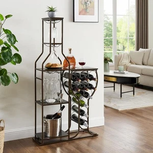 Wine Rack, Wine Bottle and Wine Glass Holder, Wrought Iron Wall-Mounted Wine ... - Picture 1 of 7